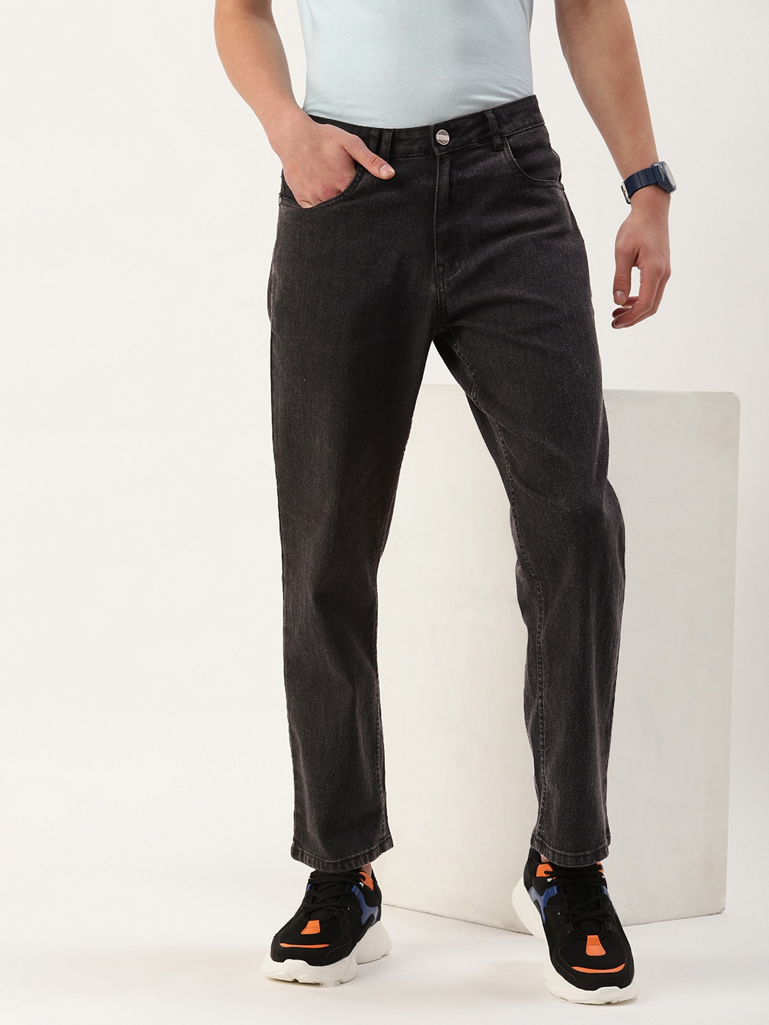 

Mast & Harbour Men Straight Fit Light Fade Stretchable Jeans, Black