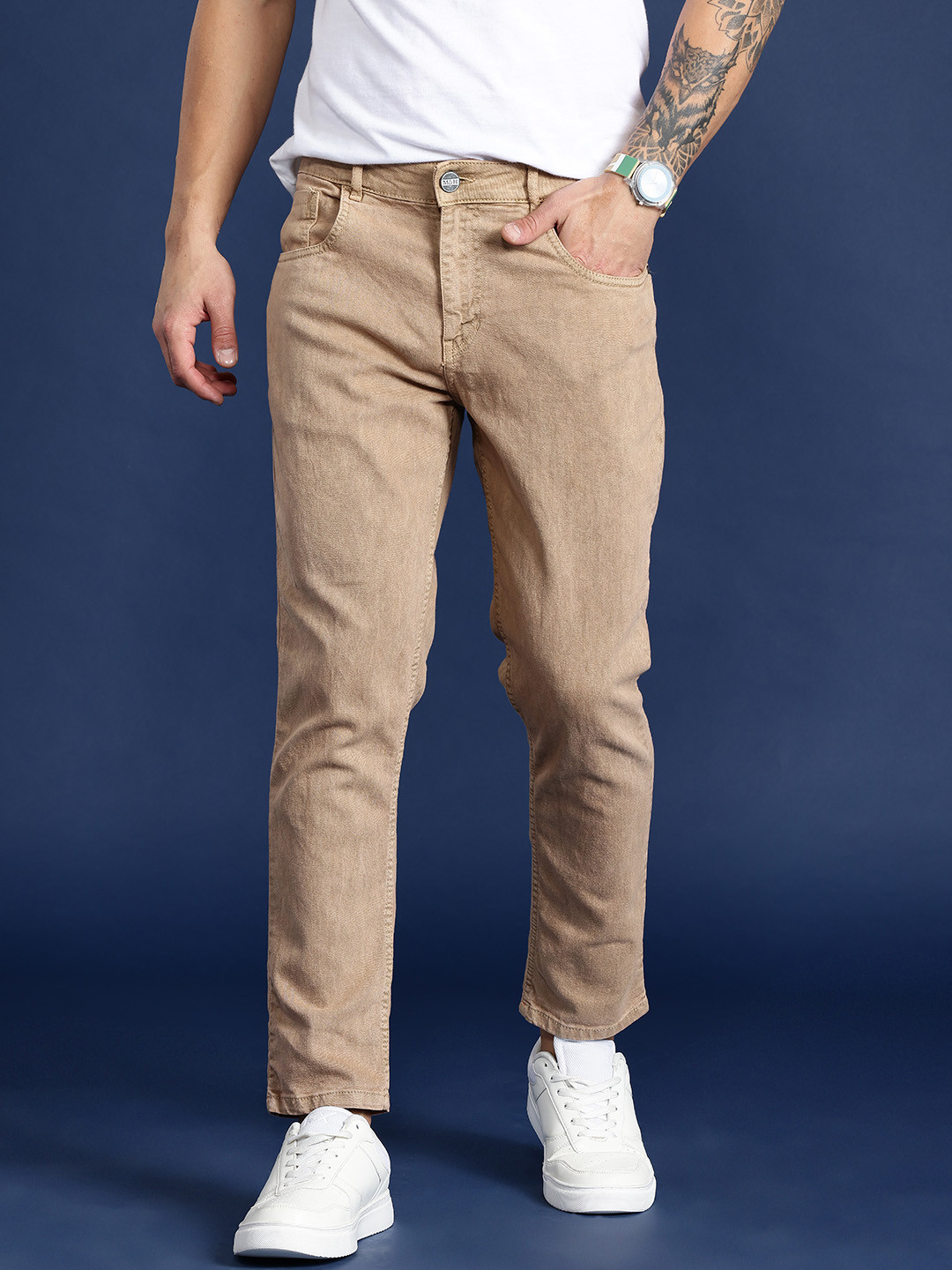 

Mast & Harbour Men Stretchable Jeans, Beige