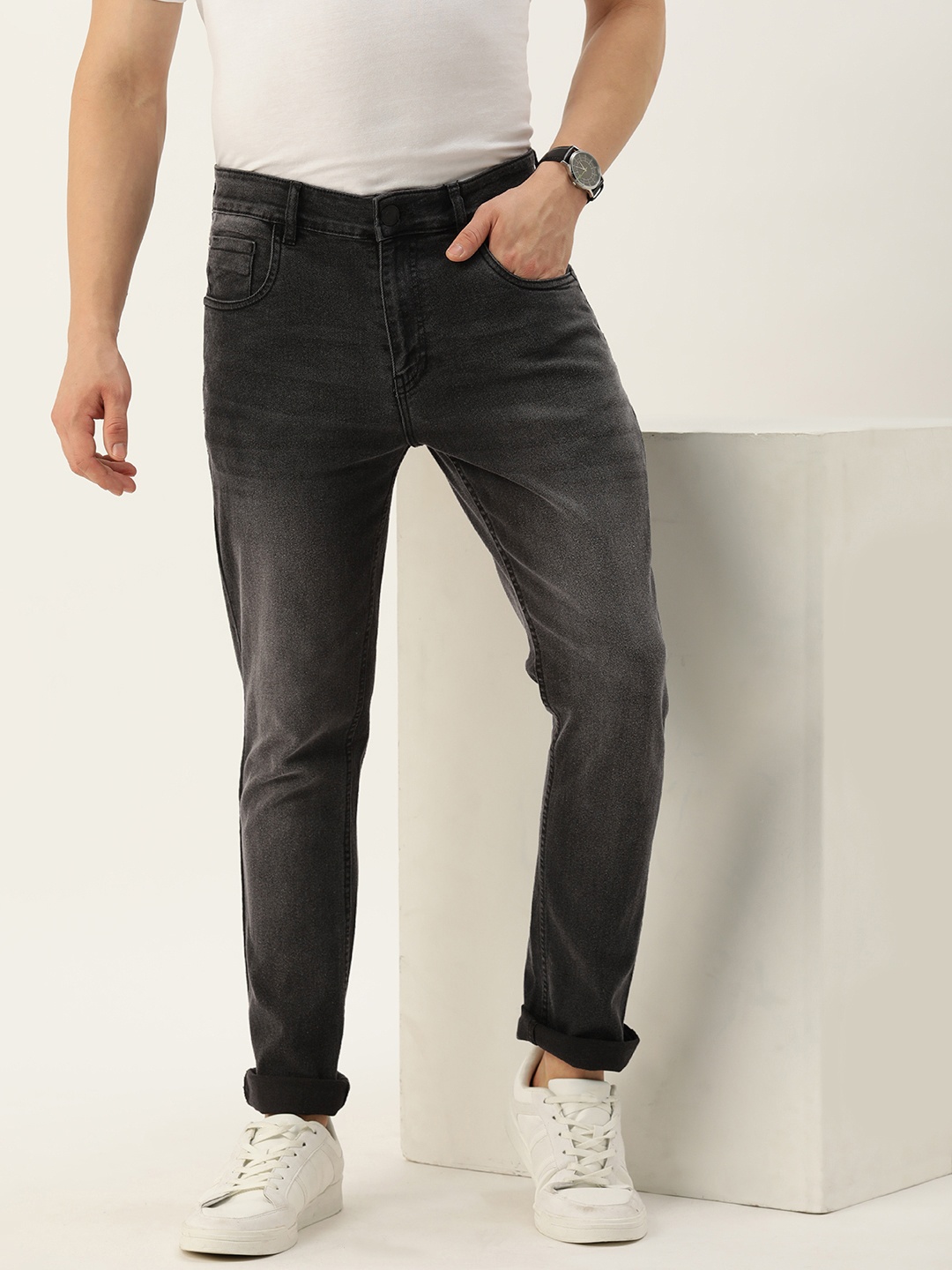 

Mast & Harbour Men Skinny Fit Light Fade Stretchable Casual Jeans, Grey