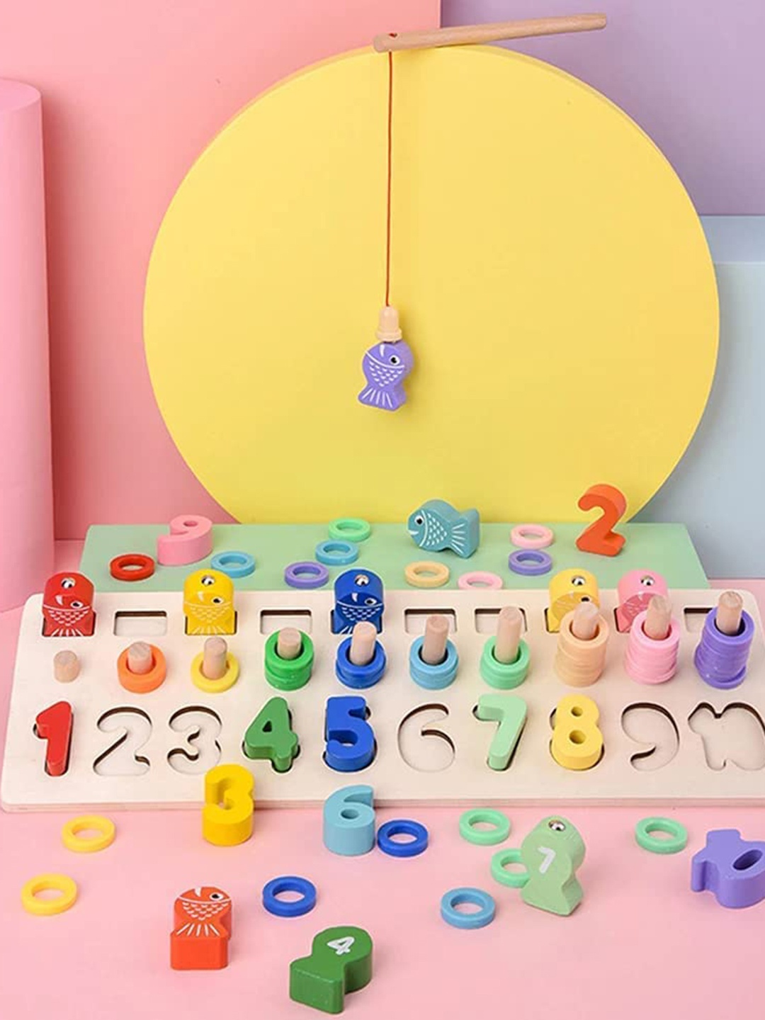 

BAYBEE Kids Wooden Numbers Fish Catching Magnetic Board Puzzle, Yellow