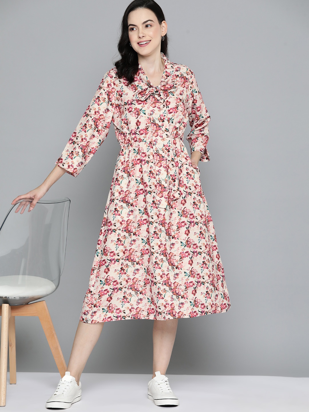 

Mast & Harbour Floral Print A-Line Midi Dress, Pink