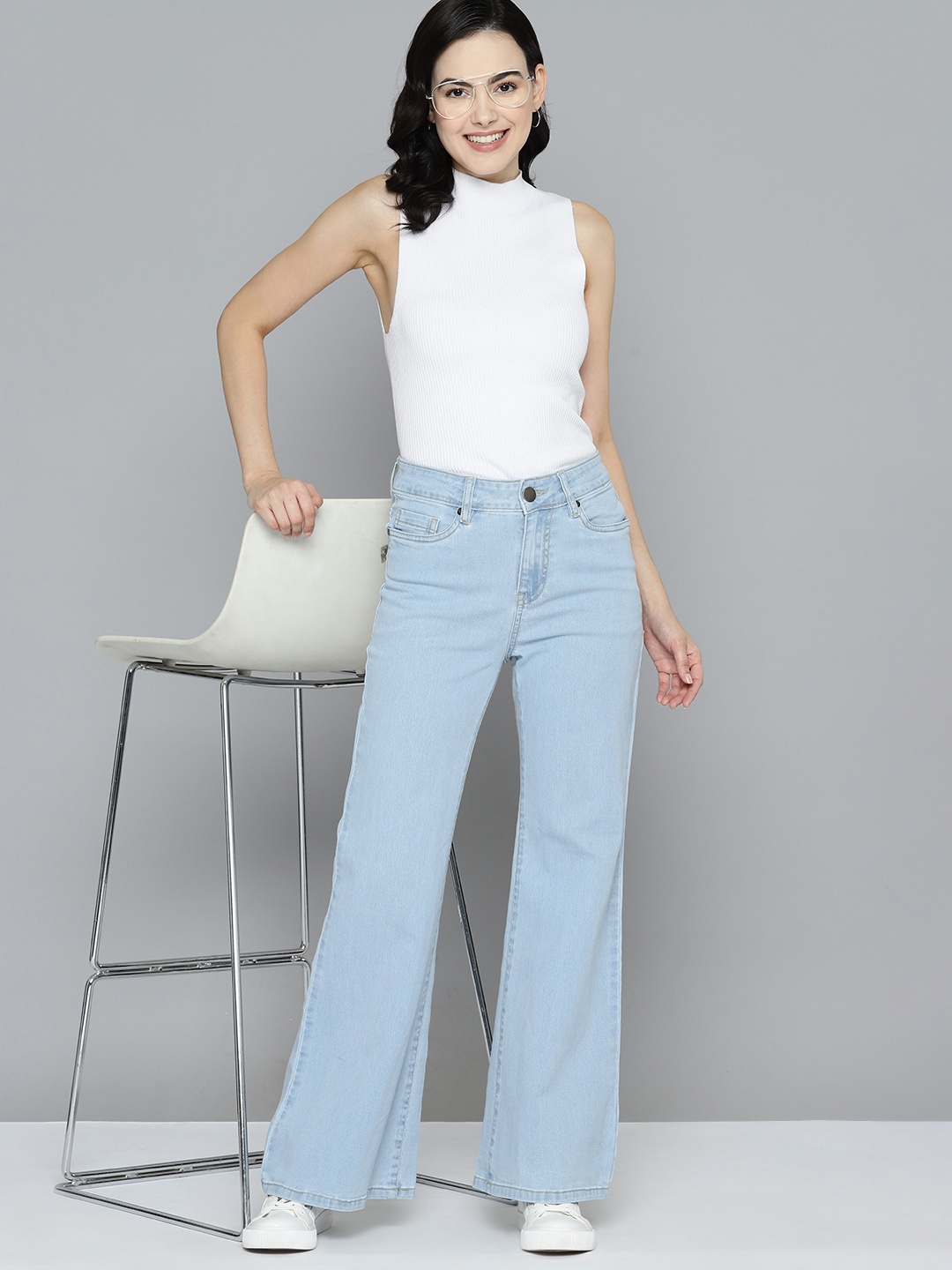 

Mast & Harbour Women Flared Stretchable Jeans, Blue