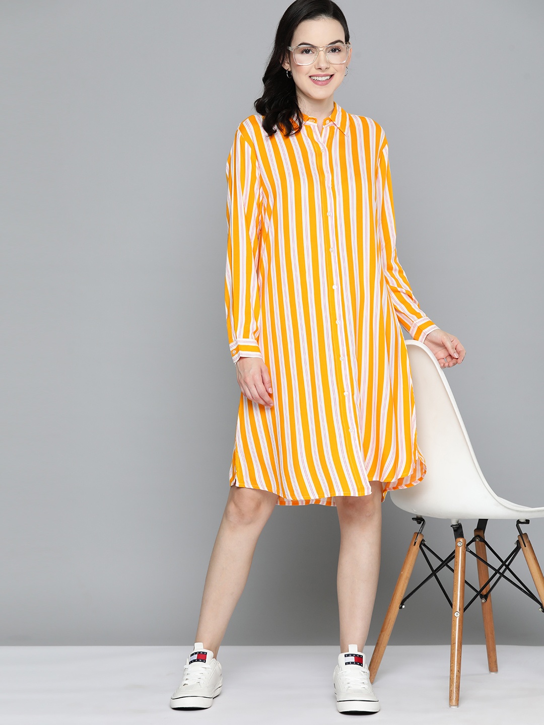 

Mast & Harbour Striped Shirt Dress, Yellow