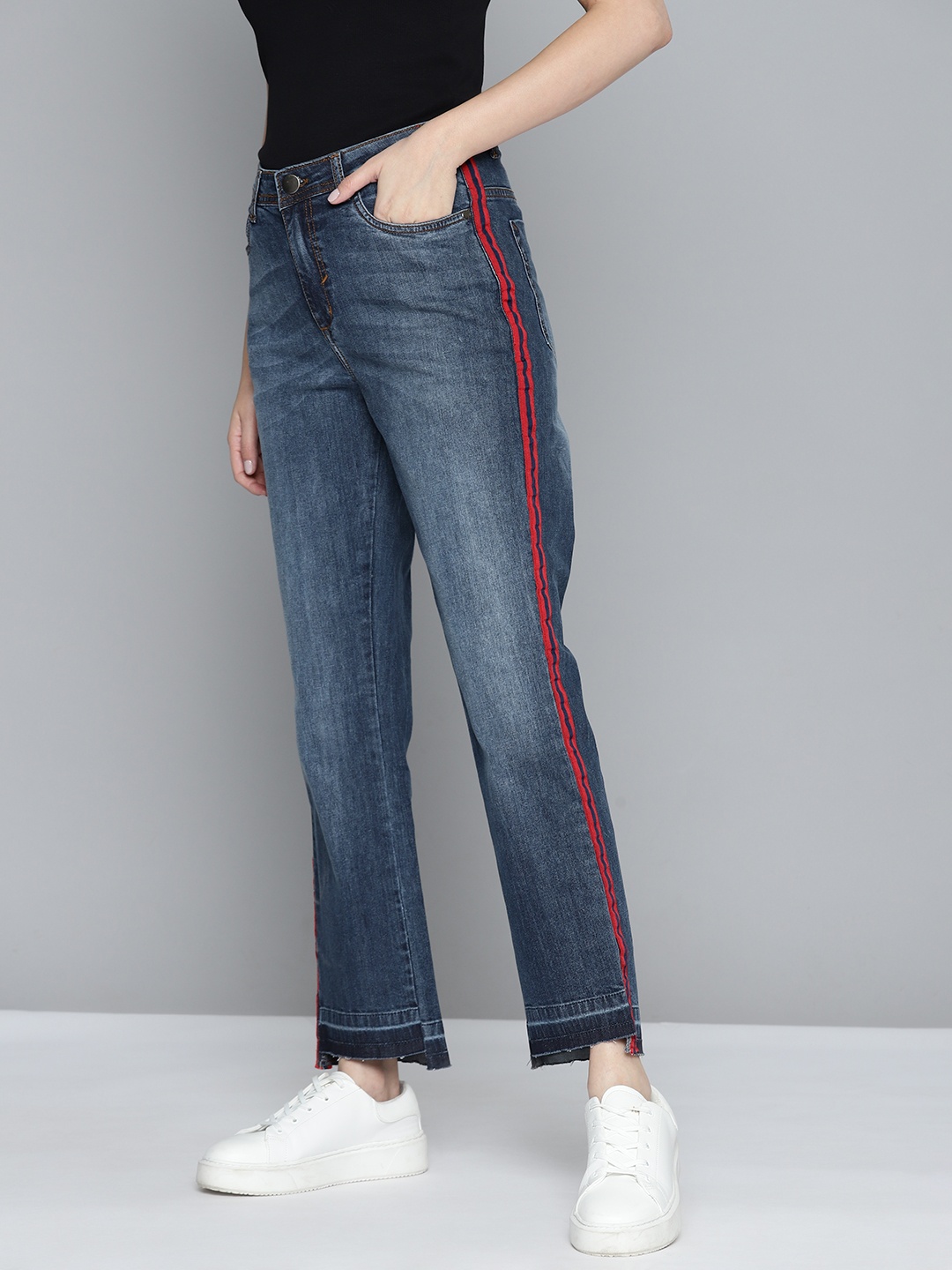 

Mast & Harbour Women Side Stripe Jeans, Navy blue