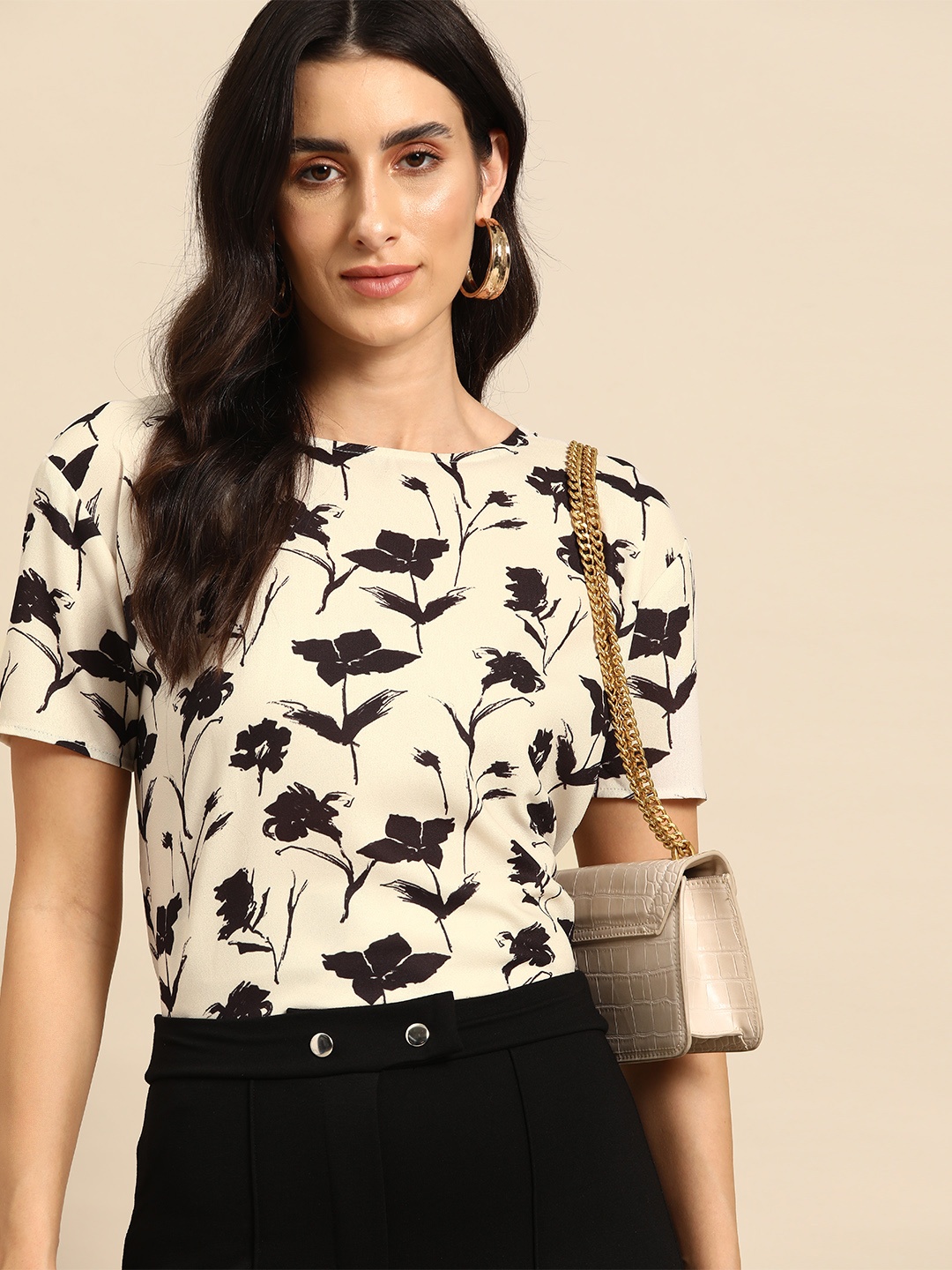 

all about you Floral Printed Regular Top, Beige