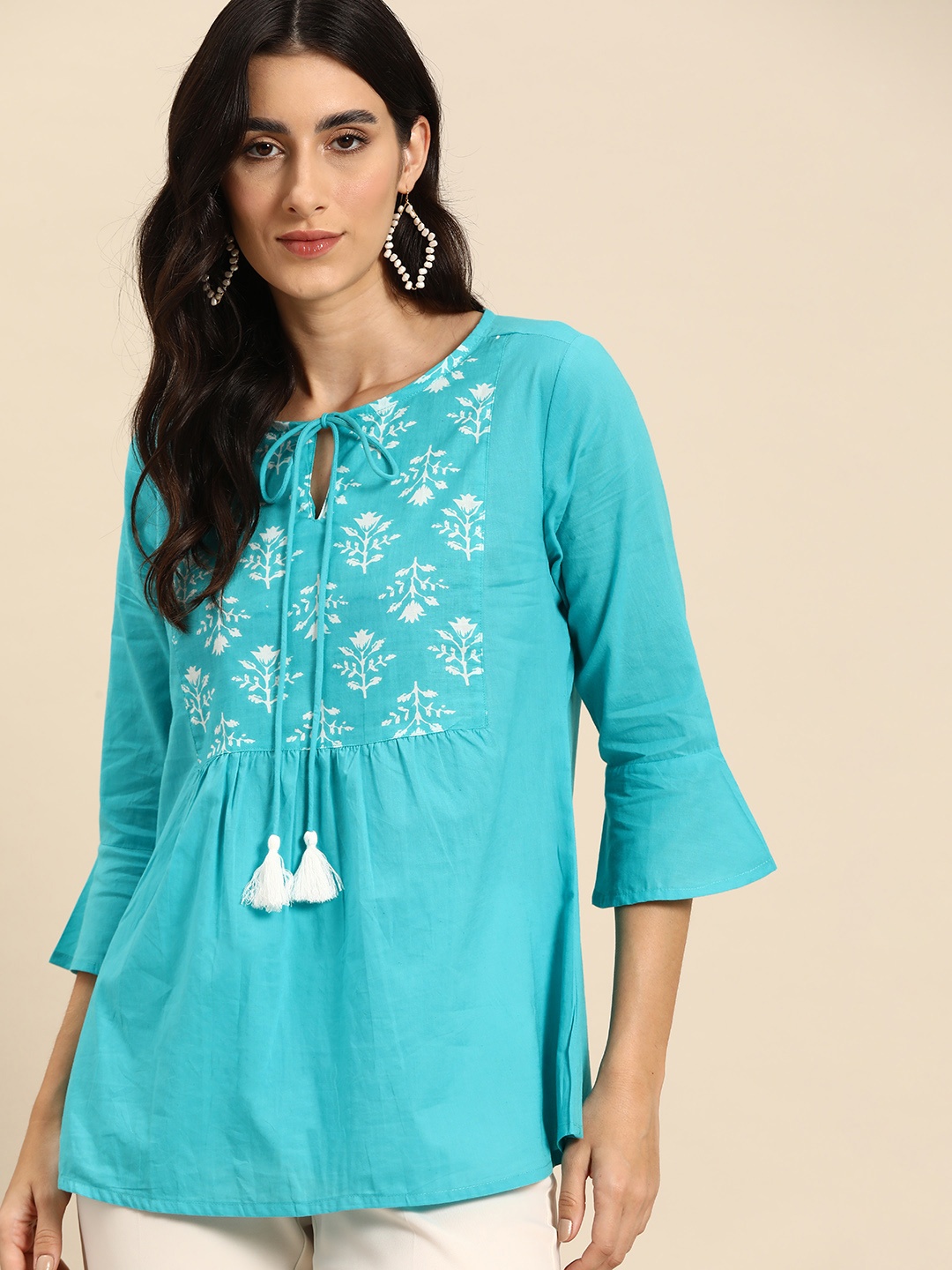 

all about you Ethnic Motifs Printed Pure Cotton Kurti, Blue