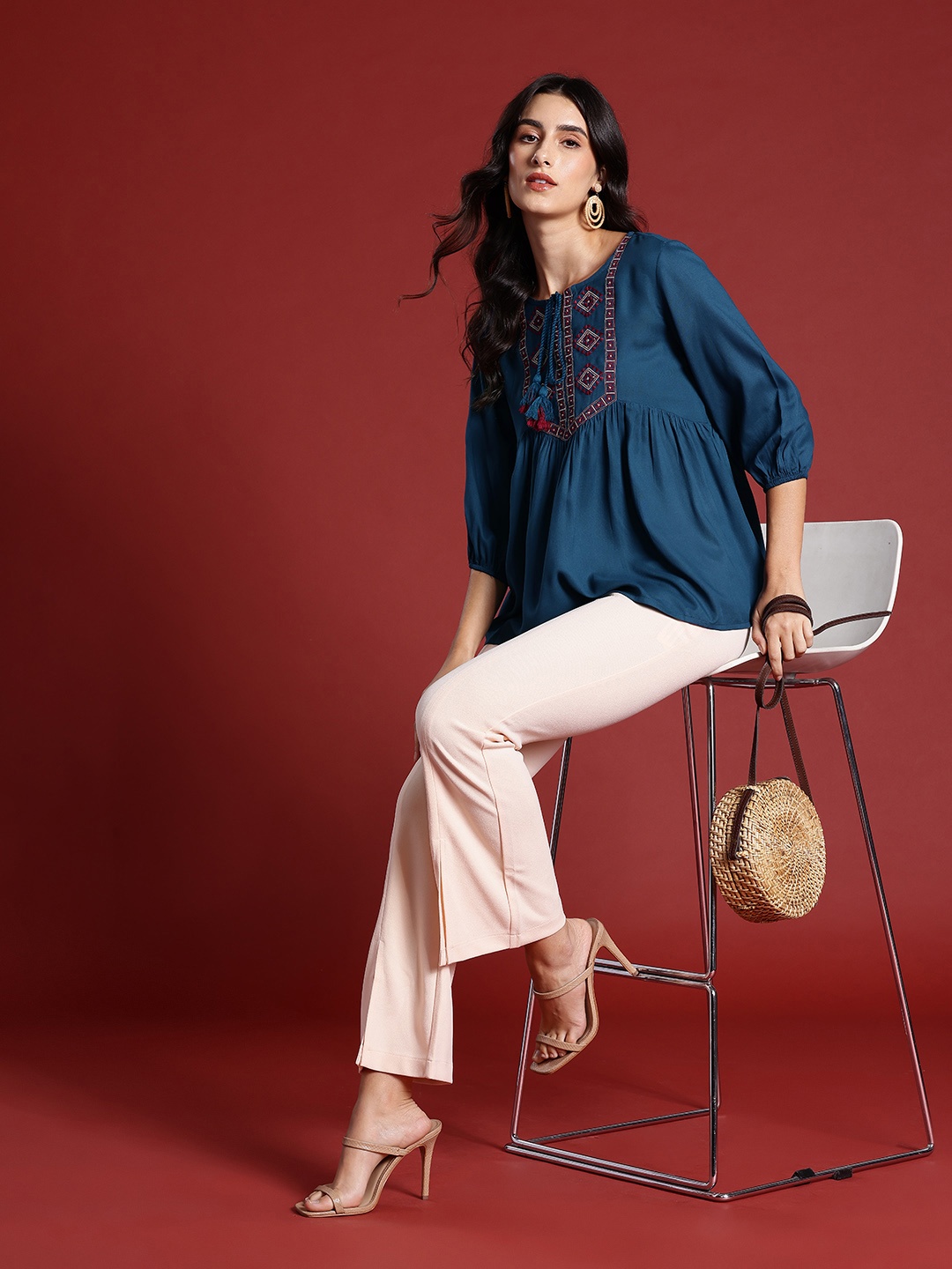 

all about you Yoke Design Pleated Kurti, Teal