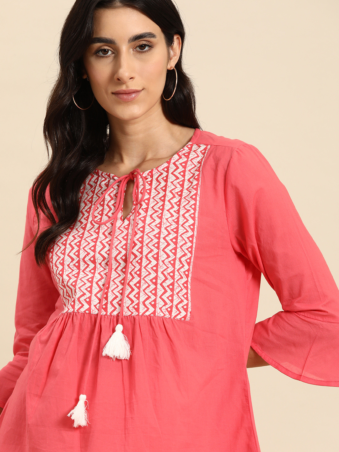 

all about you Ethnic Motifs Printed Pure Cotton Kurti, Pink