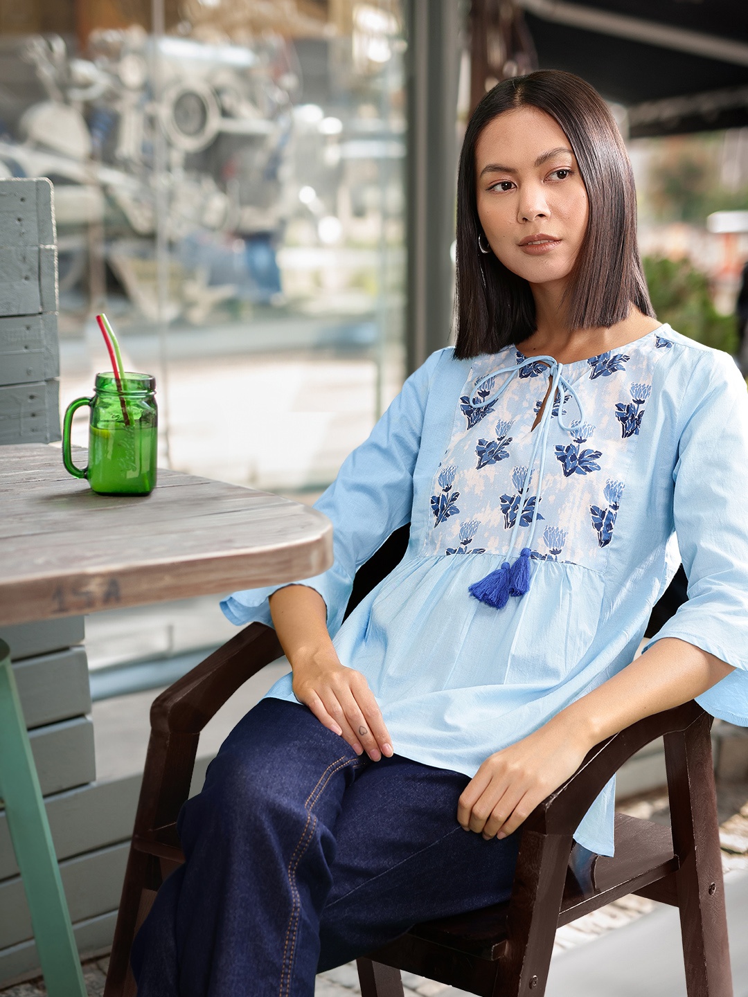 

all about you Ethnic Motifs Printed Pleated Kurti, Blue