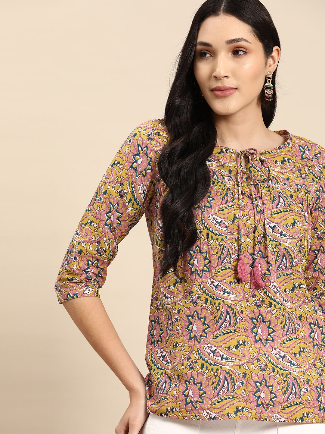 

all about you Paisley Printed Kurti, Mustard