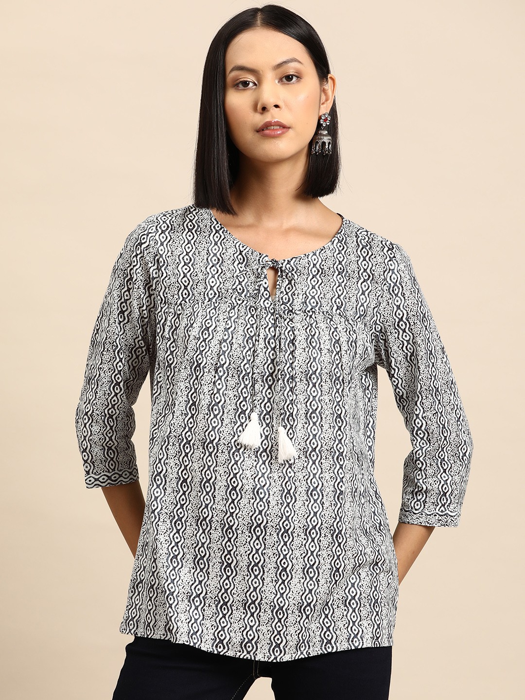 

all about you Ethnic Motifs Print Pleated Kurti, White