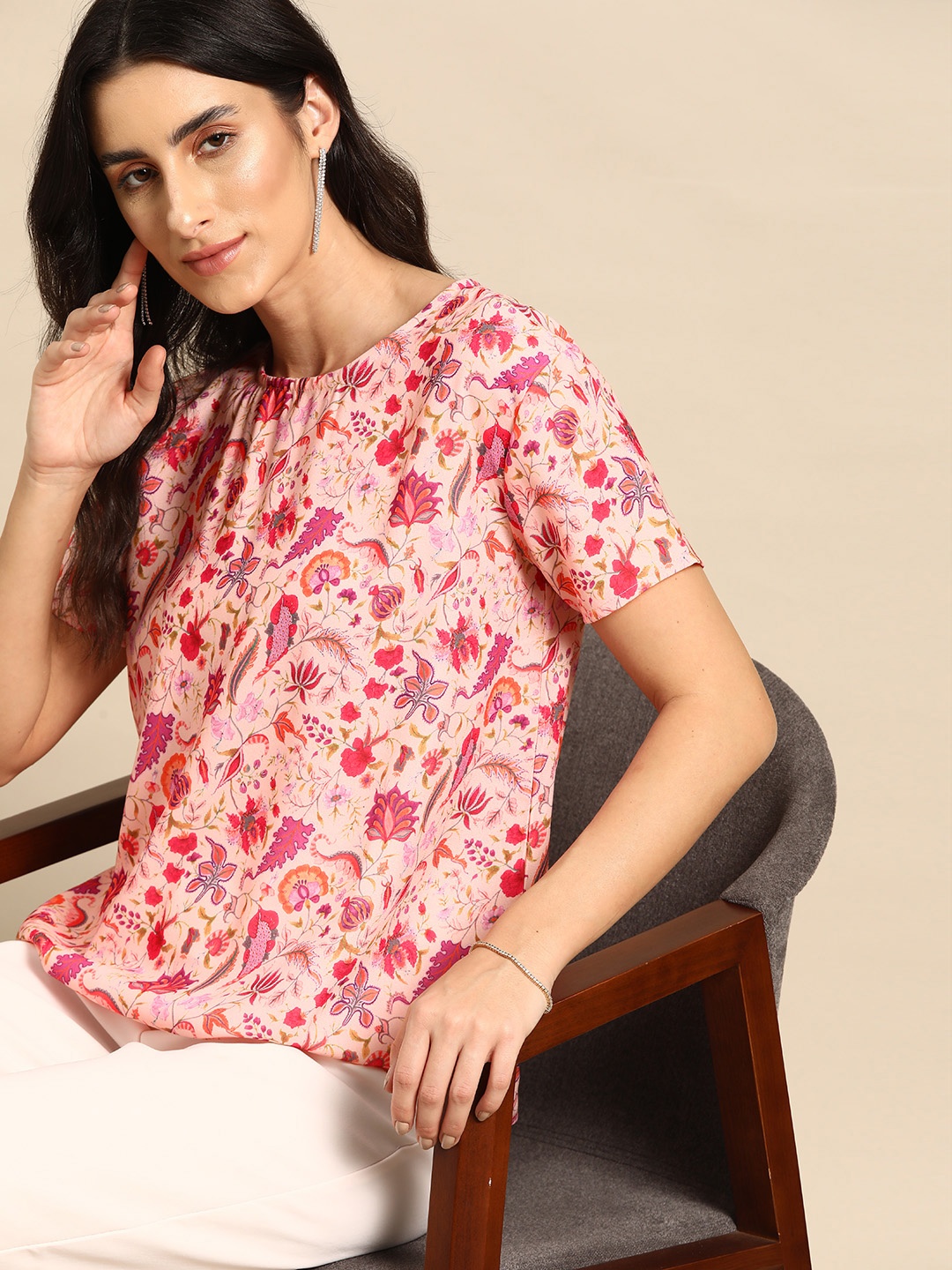 

all about you Floral Print Top, Peach