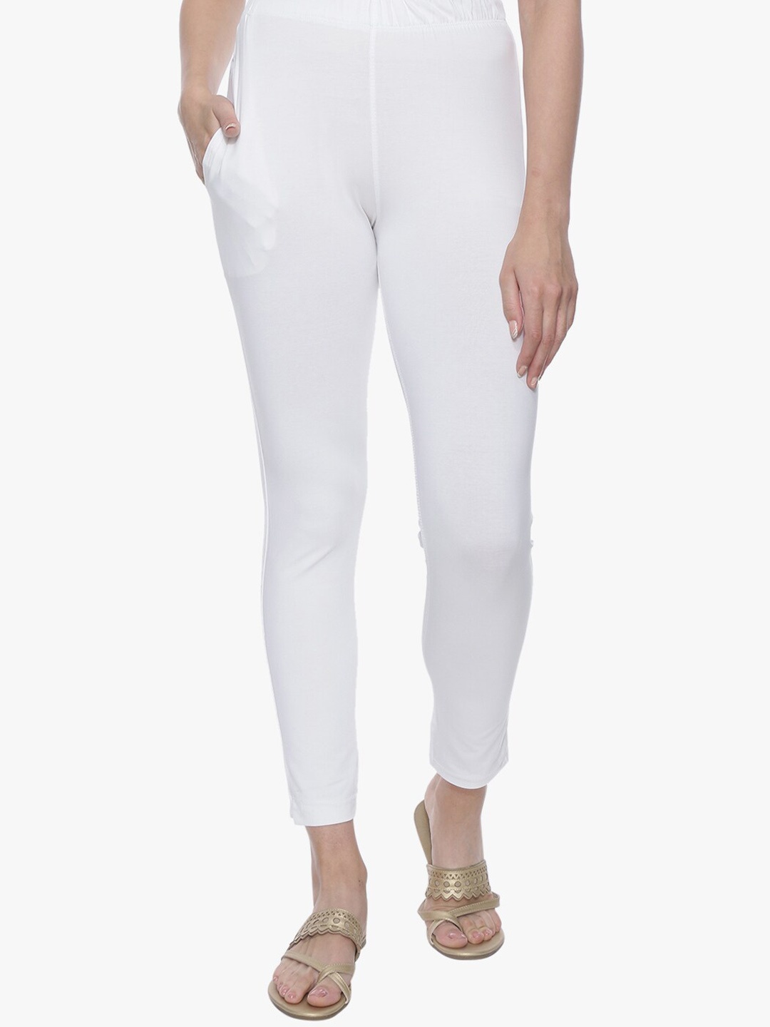 

TRASA Ankle Length Stretchable One Side Pocket Leggings, White