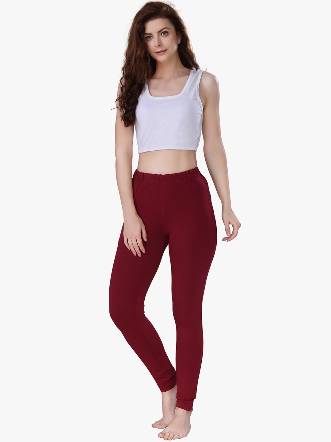 

TRASA Ankle Length Stretchable One Side Pocket Leggings, Maroon