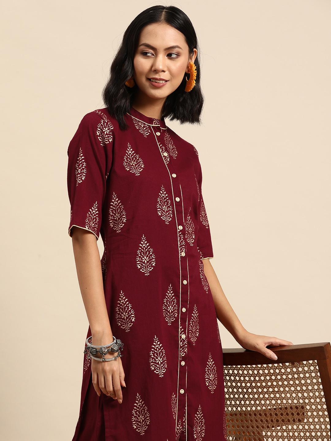 

Sangria Ethnic Motifs Printed Pure Cotton Kurta with Palazzos, Maroon