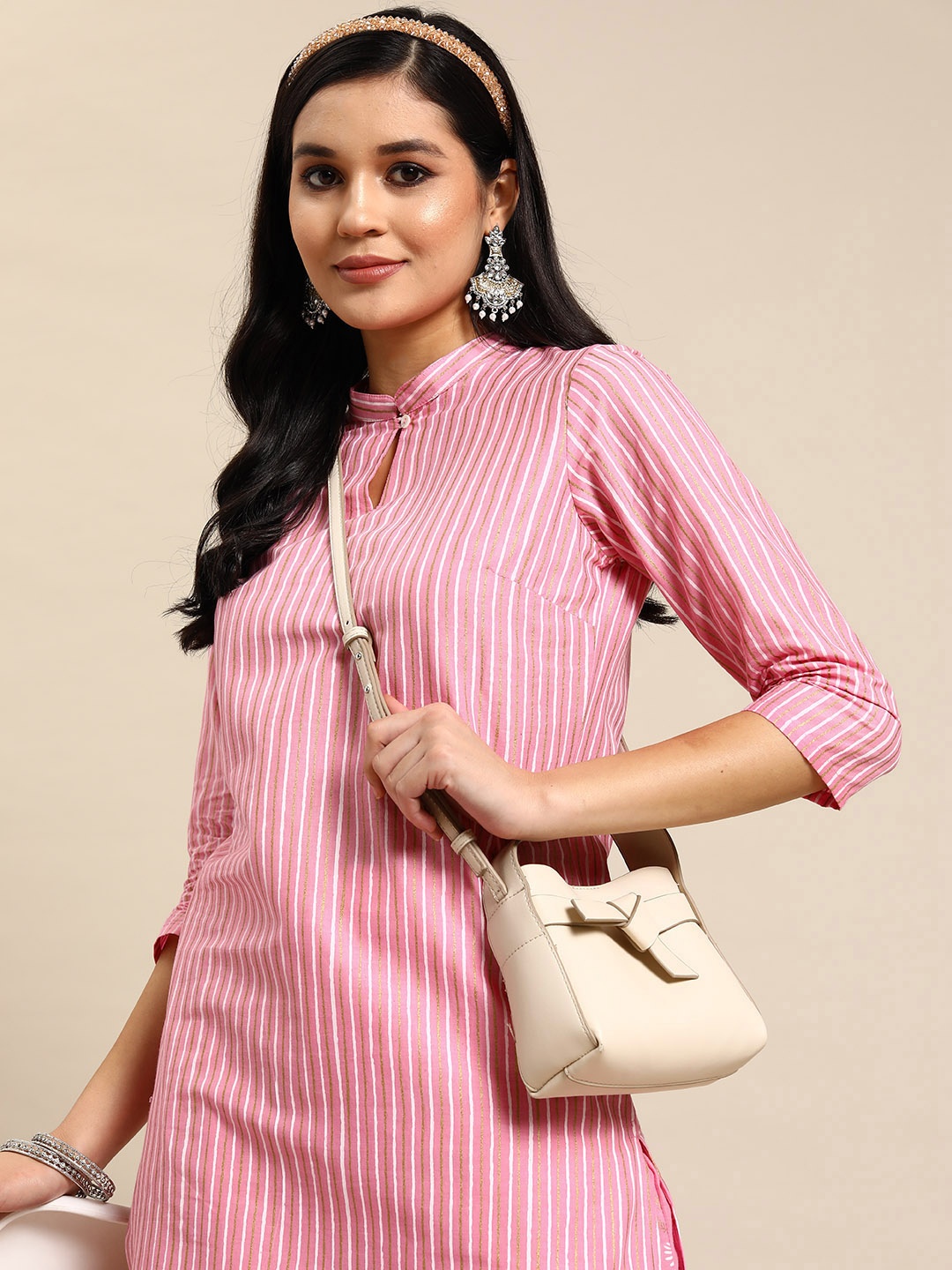 

Sangria Women Striped Kurta & Palazzos, Pink