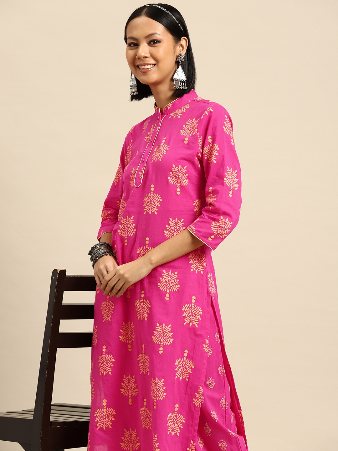 

Sangria Ethnic Motifs Printed Pure Cotton Kurta With Salwar, Pink