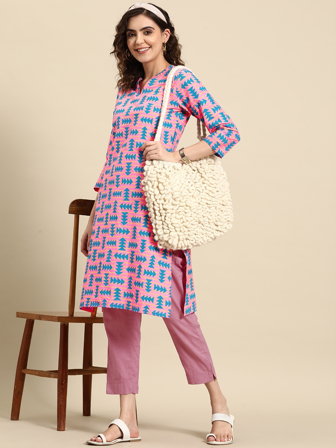 

Sangria Women Geometric Printed Kurta, Pink