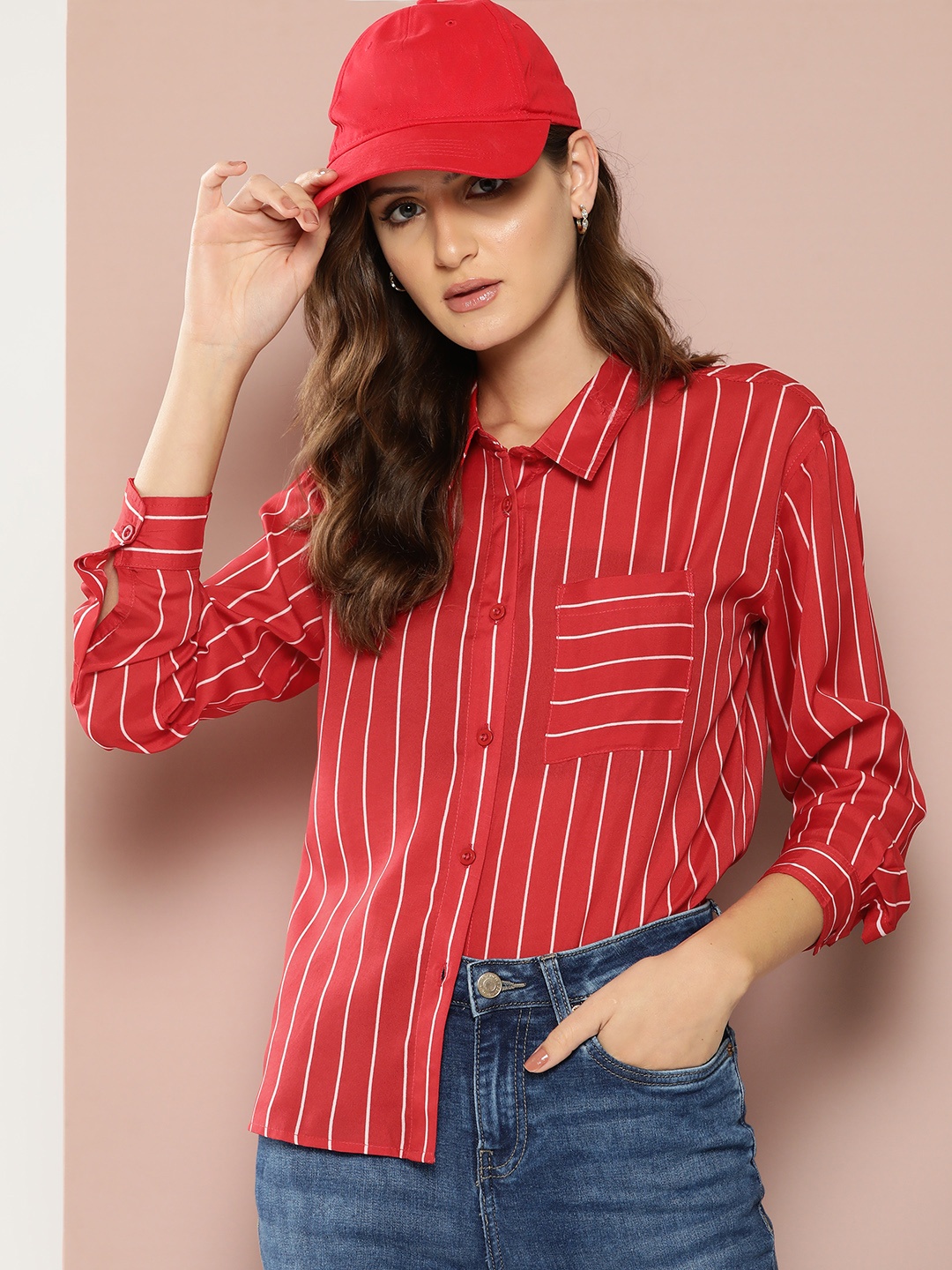 

Harvard Striped Casual Shirt, Red