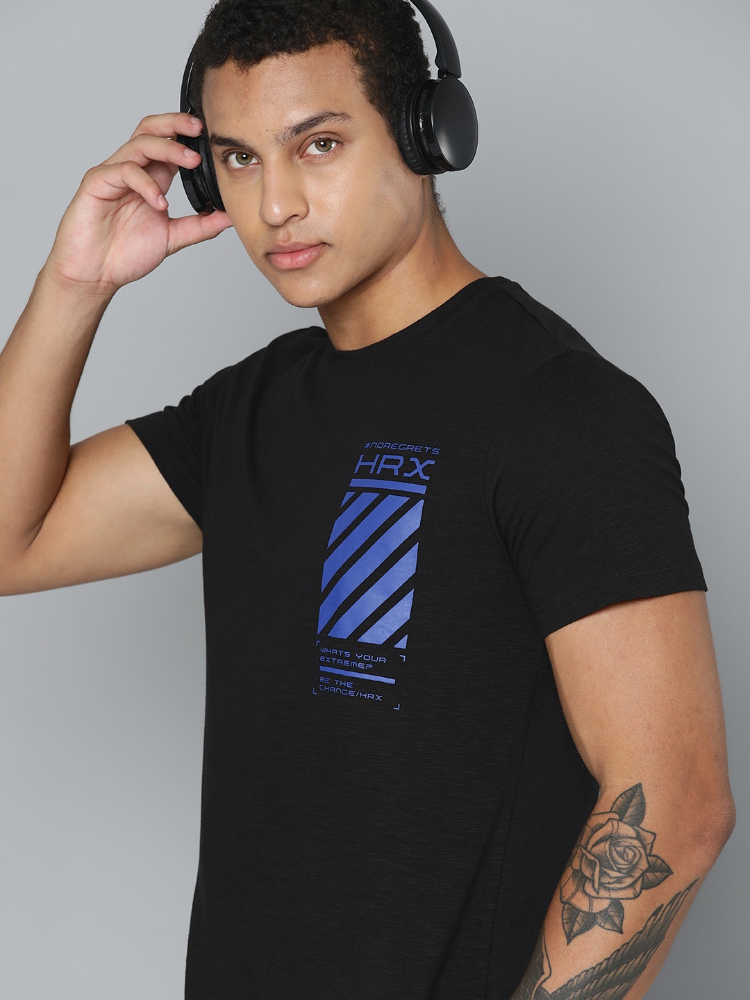 

HRX by Hrithik Roshan Brand Logo Printed T-shirt, Black