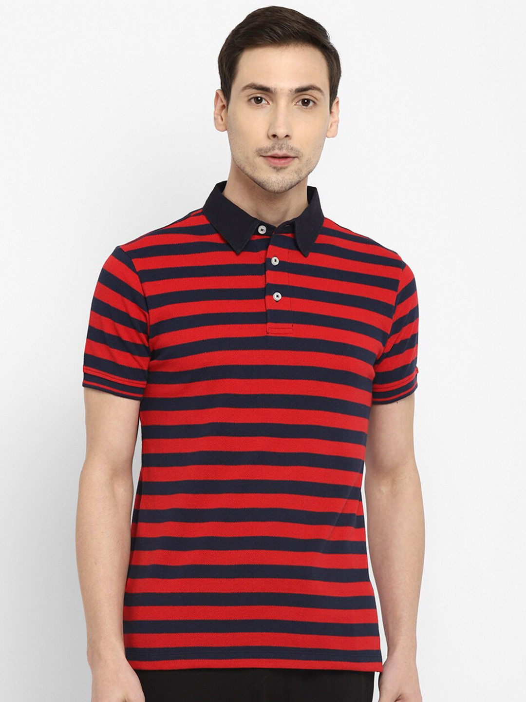 

OFF LIMITS Striped Polo Collar Rapid-Dry & Anti Microbial Cotton Sports T-shirt, Red