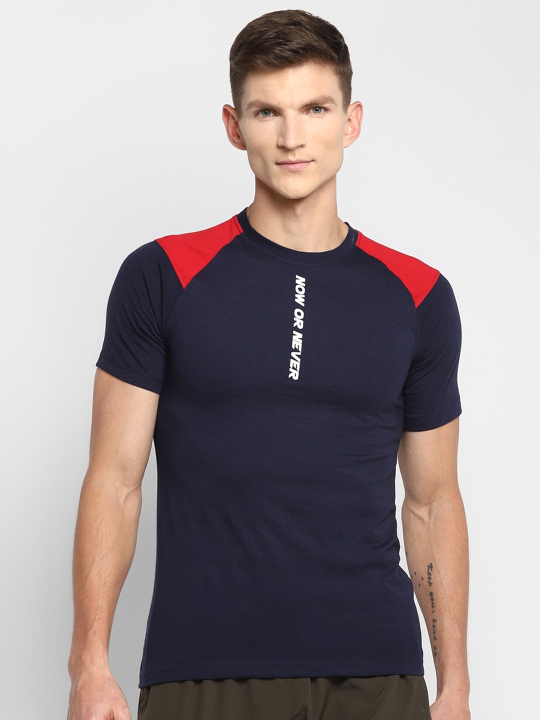 

OFF LIMITS Round Neck Rapid-Dry & Anti Microbial Cotton Sports T-shirt, Navy blue