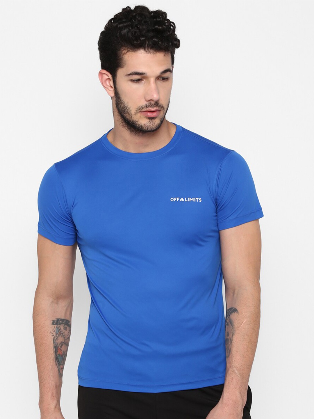 

OFF LIMITS Round Neck Rapid-Dry & Anti Microbial Cotton Sports T-shirt, Blue