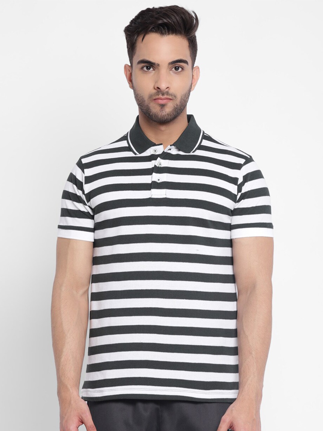 

OFF LIMITS Striped Polo Collar Rapid-Dry & Anti Microbial Cotton Sports T-shirt, Black