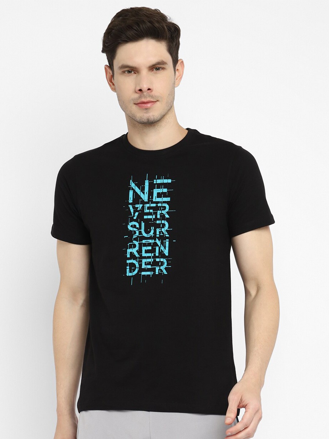 

OFF LIMITS Typography Printed Rapid-Dry & Anti Microbial Cotton Sports T-shirt, Black
