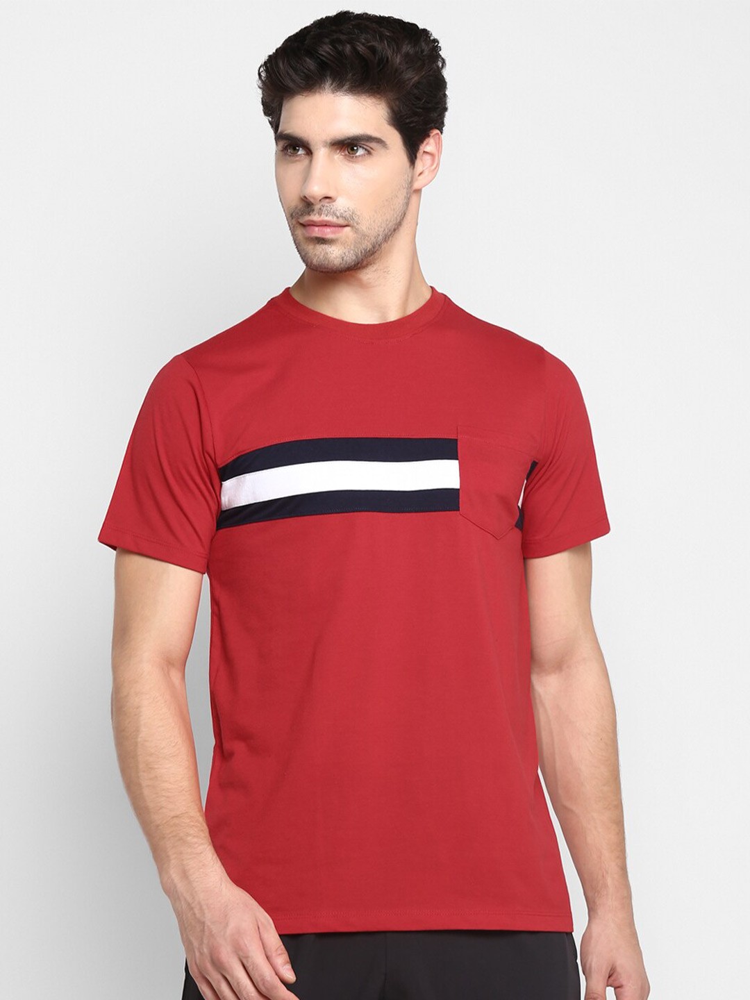 

OFF LIMITS Striped Rapid-Dry Anti Microbial Cotton Sports T-shirt, Red