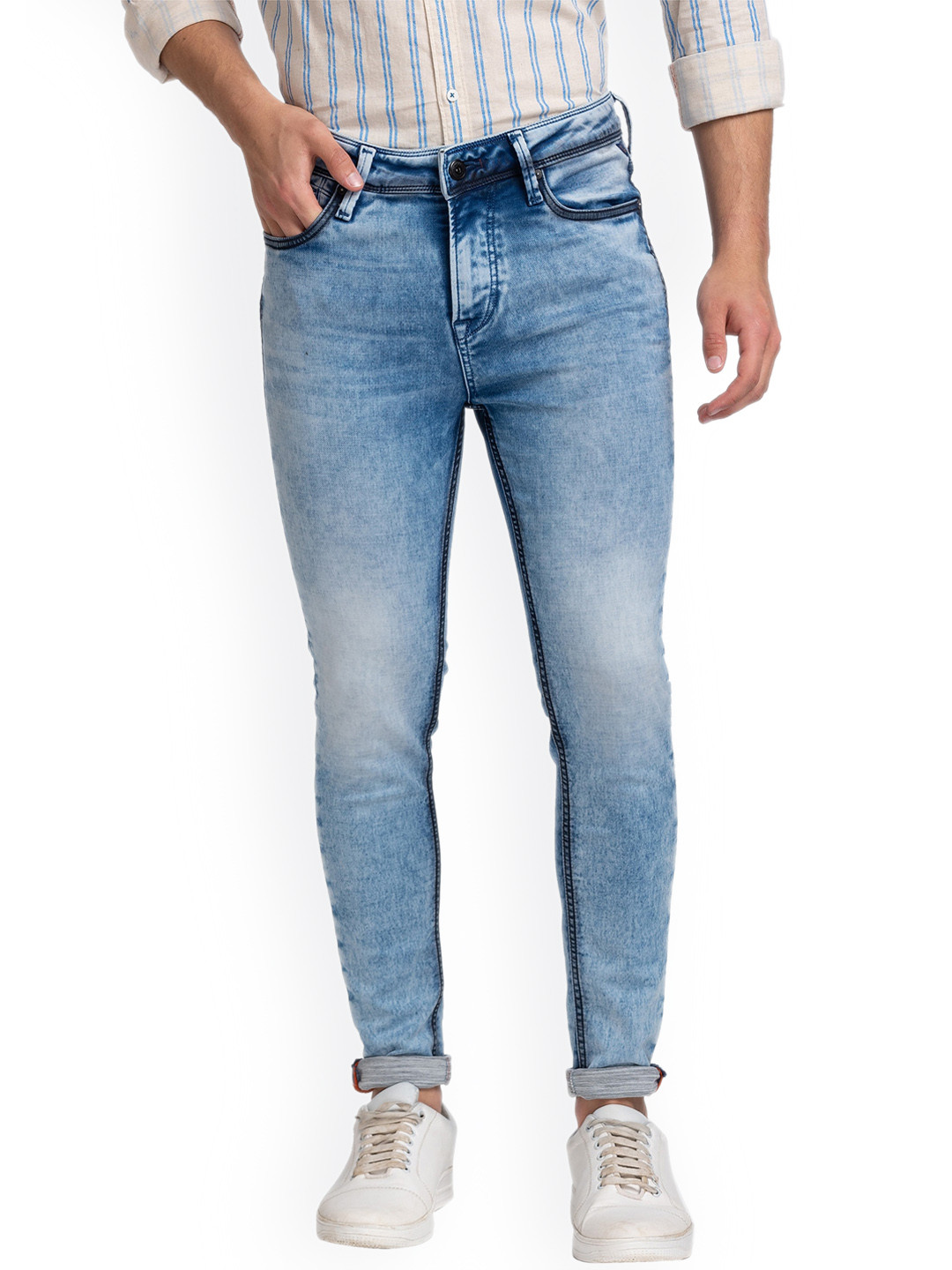 

Killer Men Tapered Fit Mid-Rise Heavy Fade Stretchable Jeans, Blue
