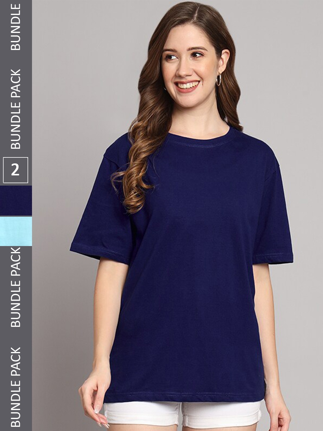 

Funday Fashion Pack Of 2 Cotton Oversized T-shirts, Blue
