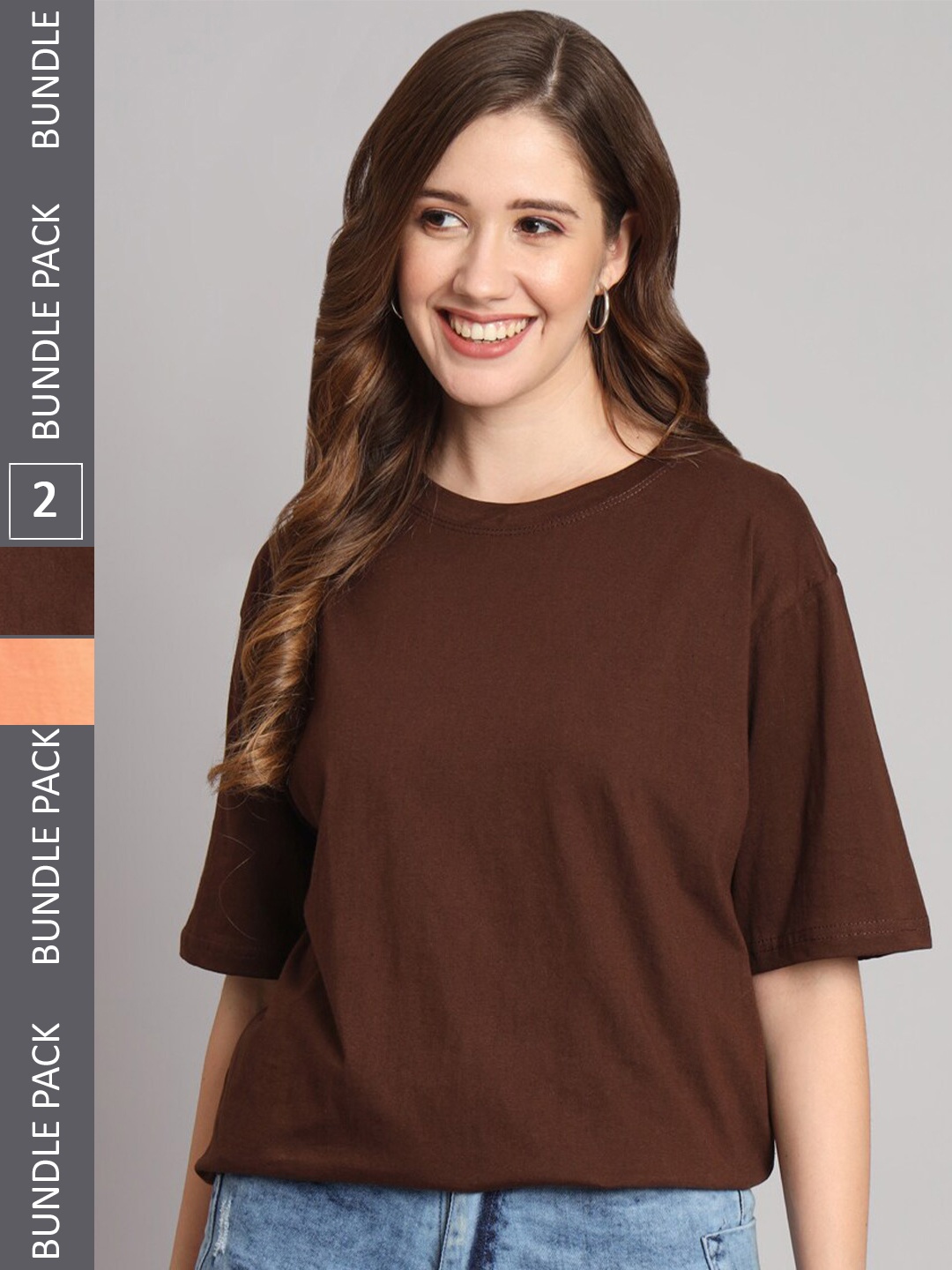 

Funday Fashion Pack Of 2 Cotton Oversized T-shirts, Brown