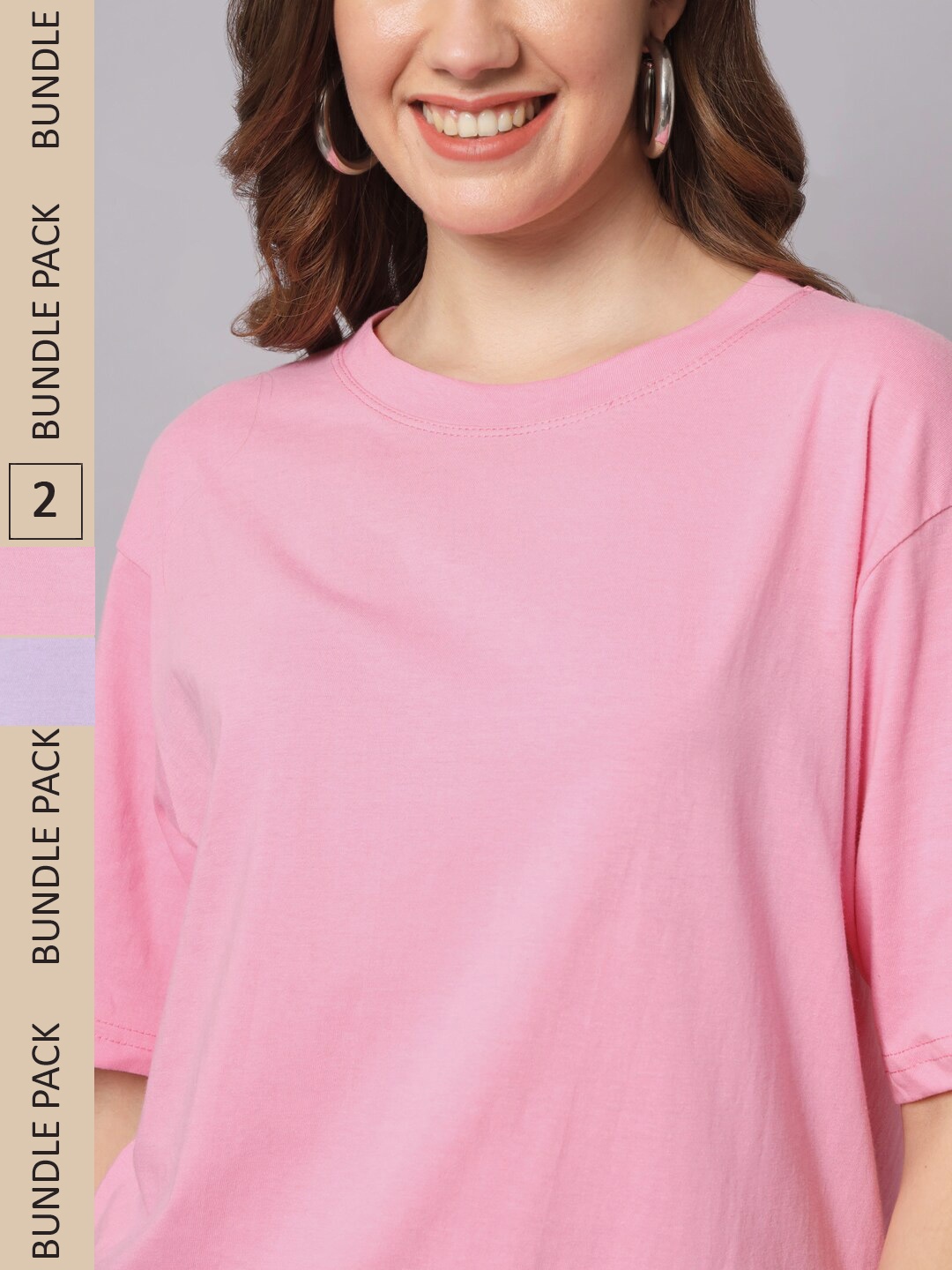 

Funday Fashion Pack Of 2 Oversized Fit Cotton T-shirt, Pink