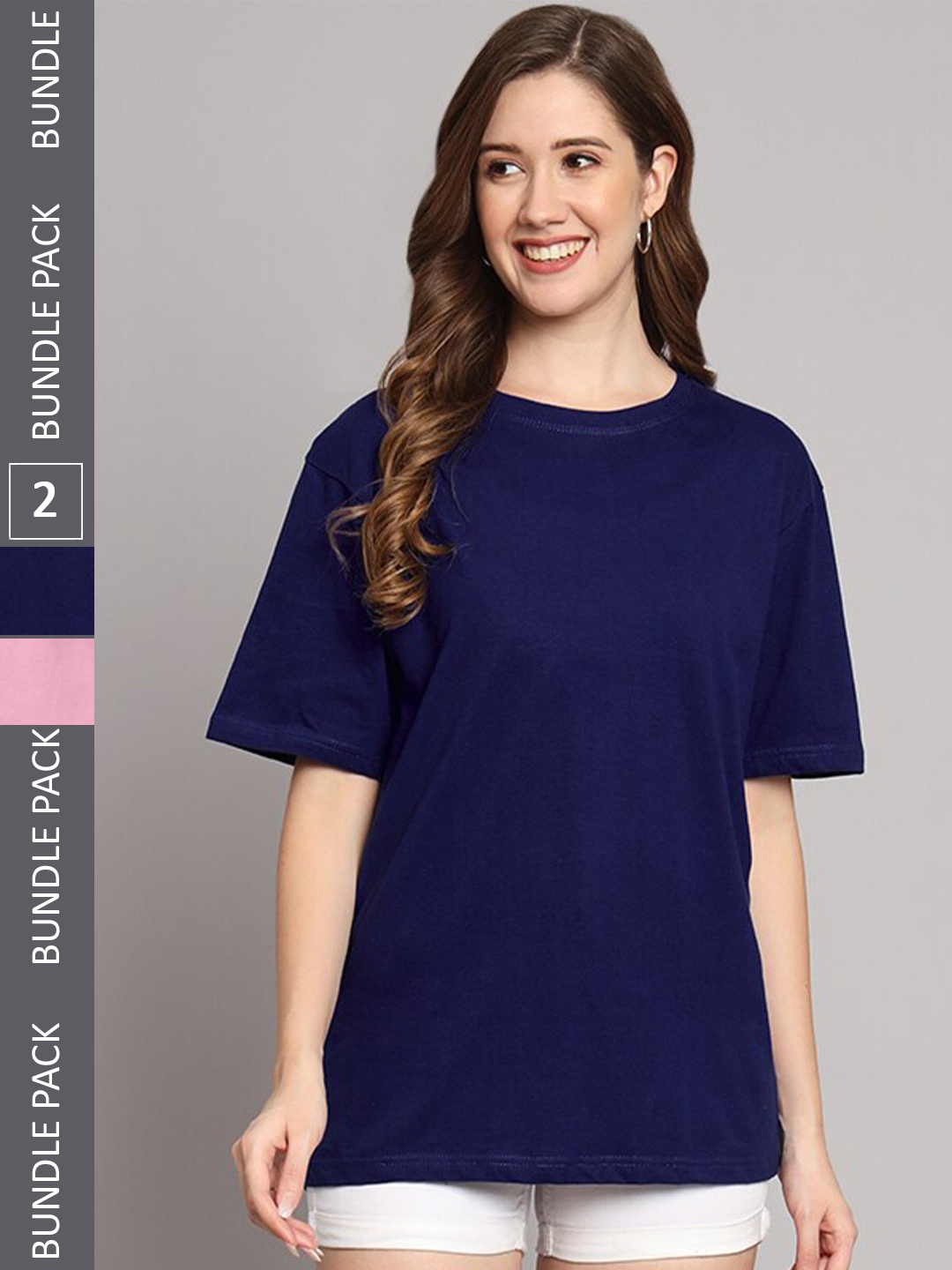 

Funday Fashion Pack Of 2 Cotton Oversized T-shirts, Navy blue