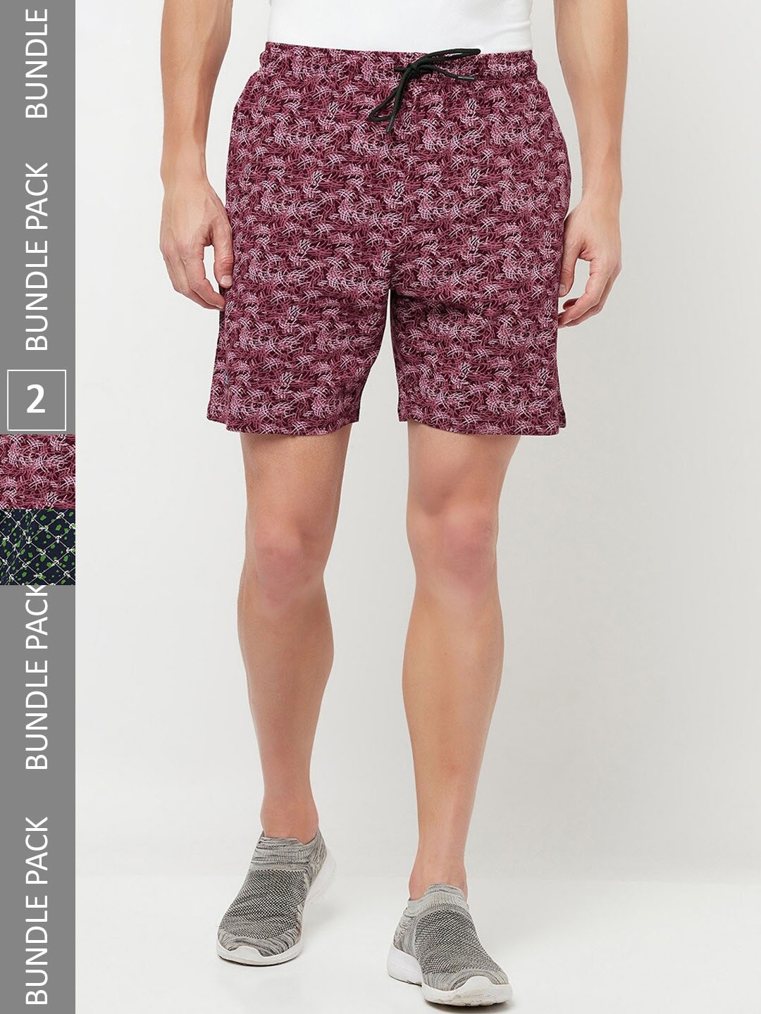 

T.T. Men Pack of 2 Printed Mid-Rise Cotton Shorts, Green