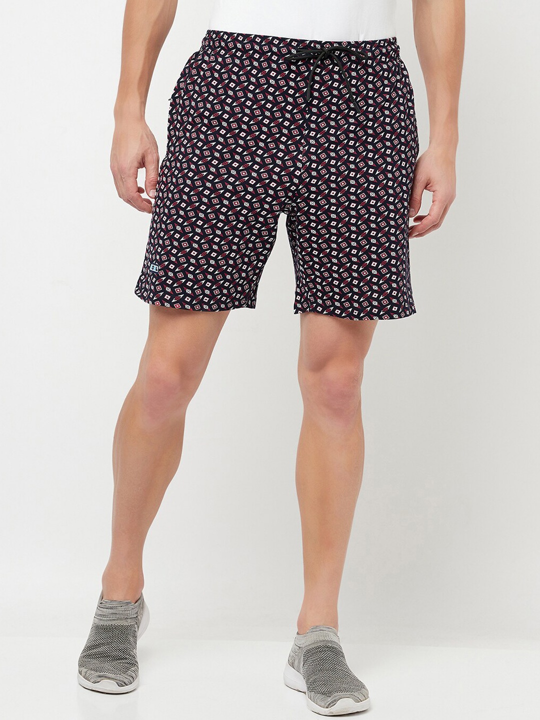 

T.T. Men Geometric Printed Mid Rise Cotton Shorts, Black