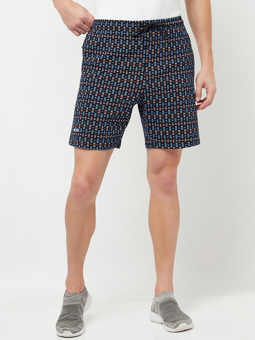 

T.T. Men Geometric Printed Cotton Sports Shorts, Navy blue