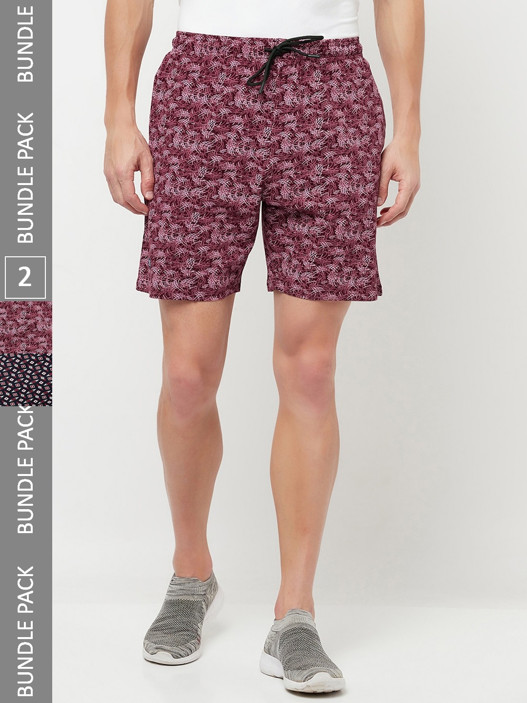 

T.T. Men Pack of 2 Printed Mid-Rise Cotton Shorts, Black