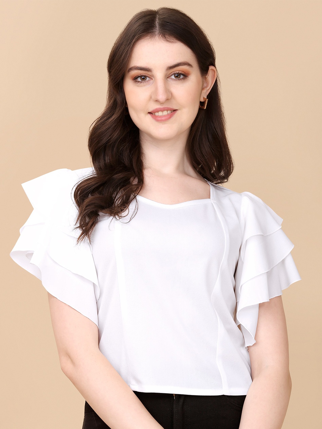 

Paralians Layered Flutter Sleeves Top, White