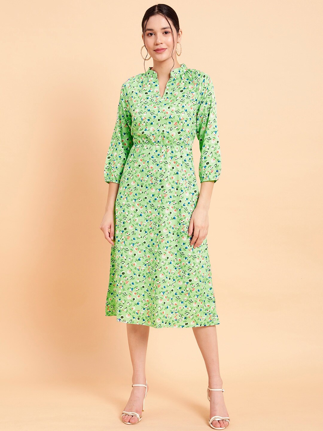 

MINT STREET Floral Printed Crepe Fit & Flare Midi Dress, Green