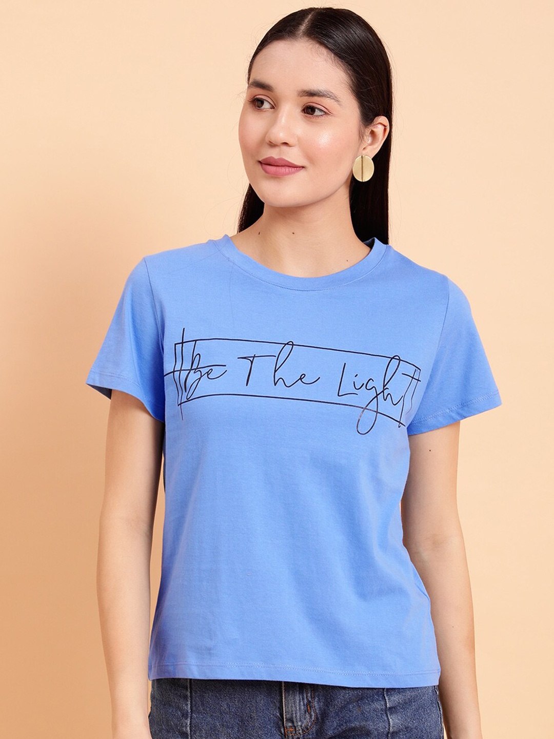 

MINT STREET Typography Printed Casual Cotton T-shirt, Blue