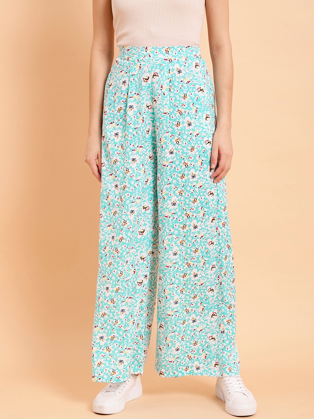 

MINT STREET Floral Printed Pleated Parallel Trousers, Blue