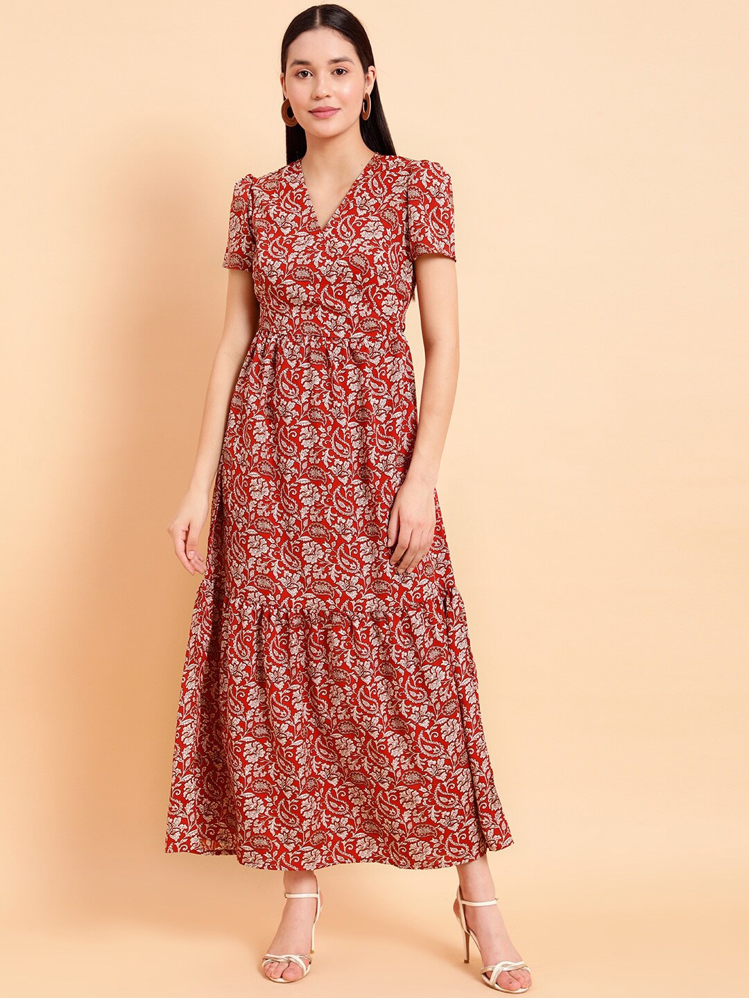 

MINT STREET Paisley Print Fit & Flare Maxi Dress, Red