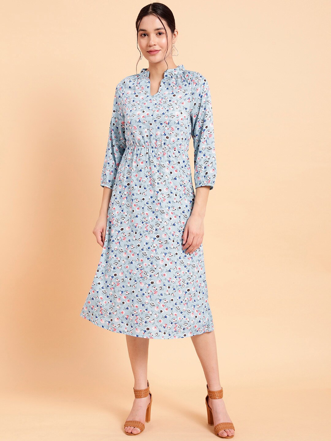 

MINT STREET Floral Print Crepe Fit & Flare Midi Dress, Blue