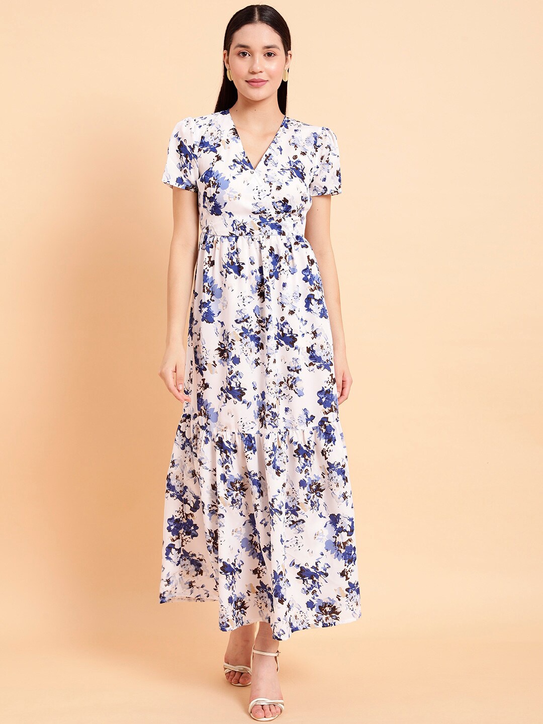 

MINT STREET Floral Printed Flounce Crepe Maxi Dress, White