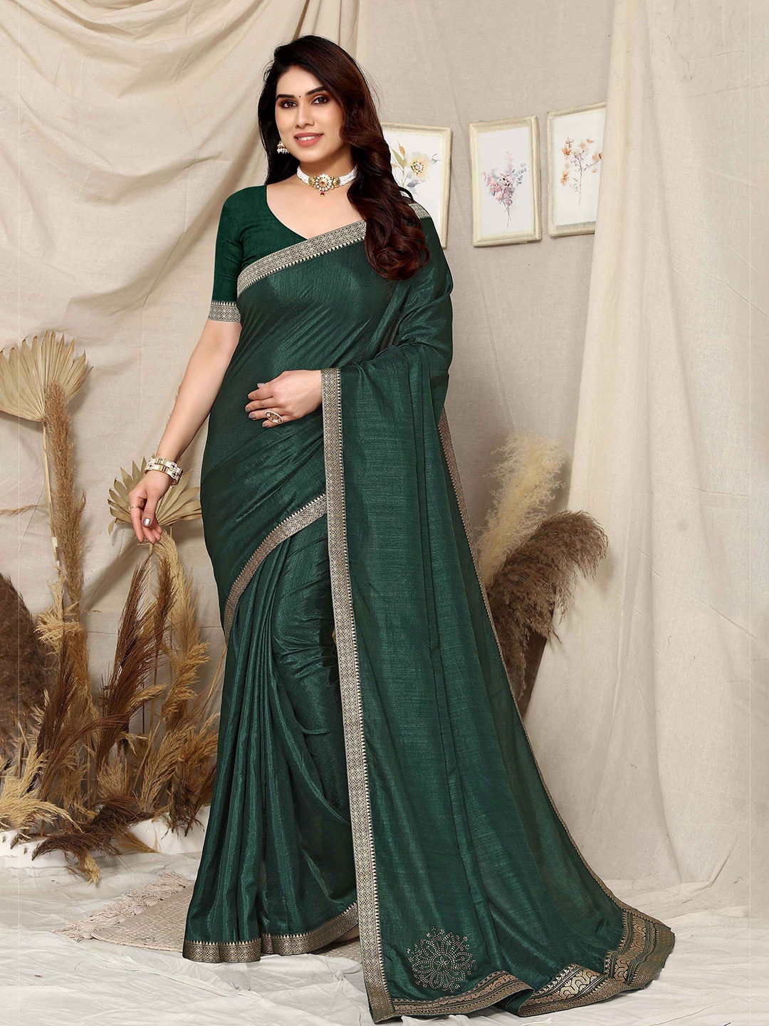 

TEREZA Silk Blend Banarasi Saree, Green