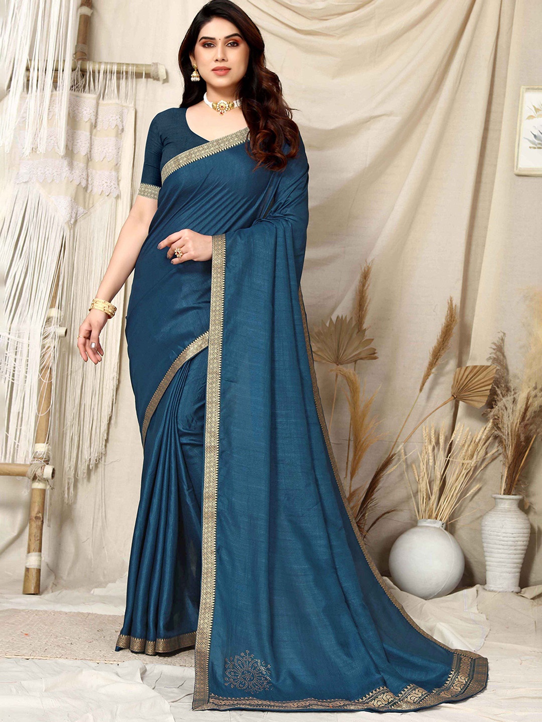 

TEREZA Silk Blend Banarasi Saree, Teal