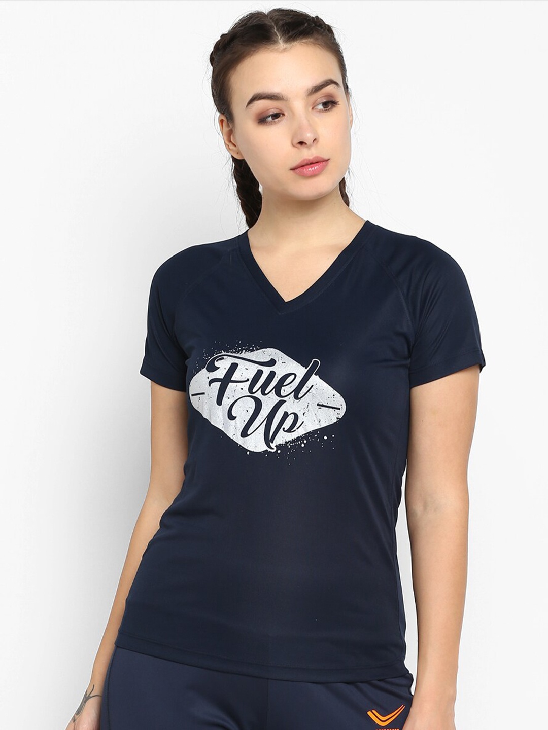 

Yuuki Typography Printed V-Neck Antimicrobial Sports T-shirt, Navy blue