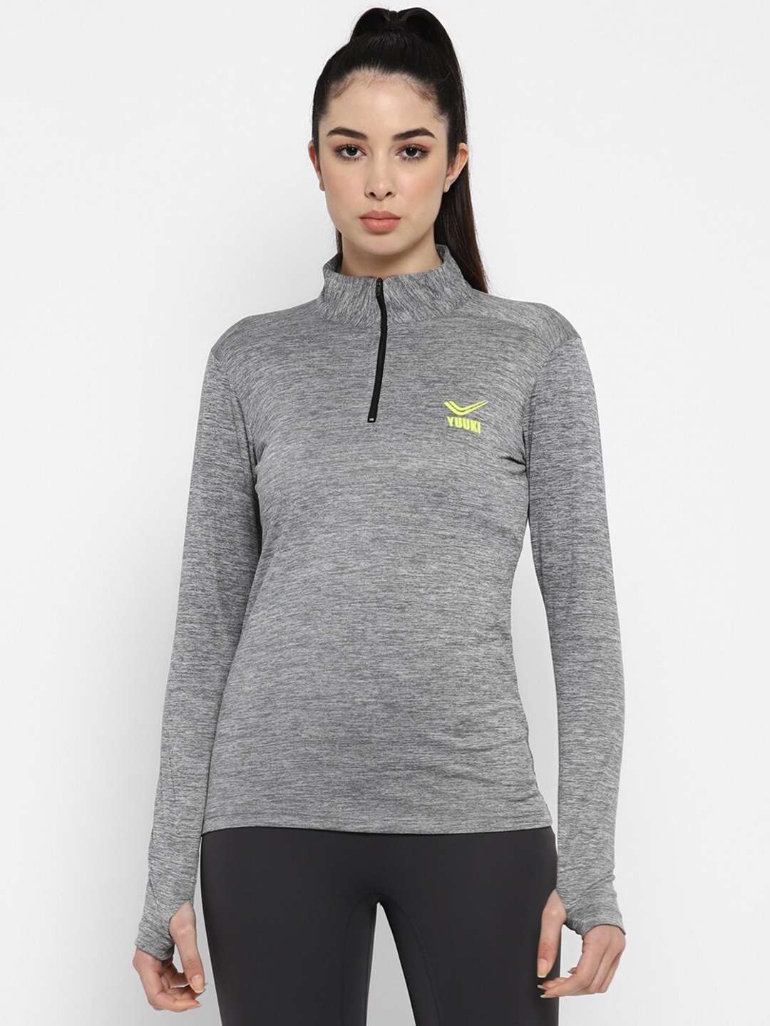 

Yuuki High Neck Antimicrobial T-shirt, Grey melange